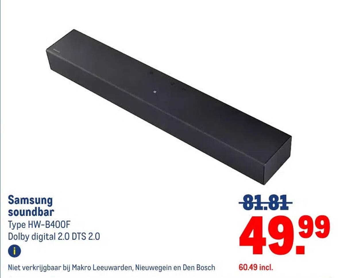Samsung soundbar Type HW-B400F Dolby digital 2.0 DTS 2.0
