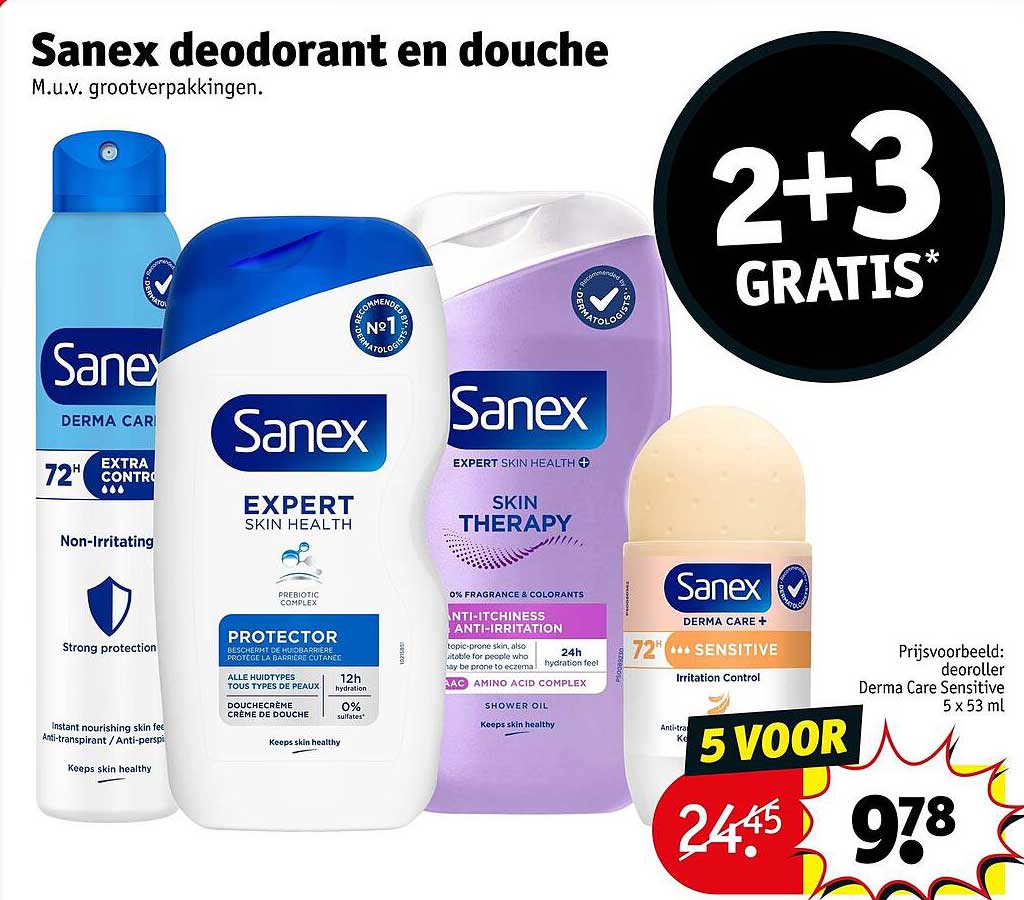 Sanex deodorant en douche 2+3 GRATIS*