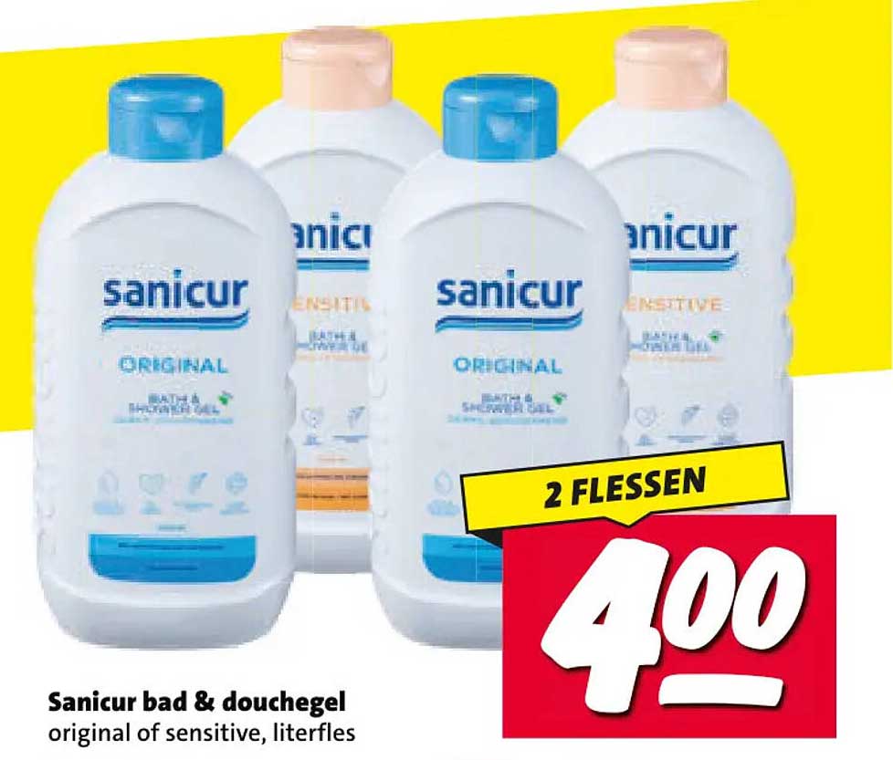 Sanicur bad & douchegel original of sensitive, literfles 2 FLESSEN
