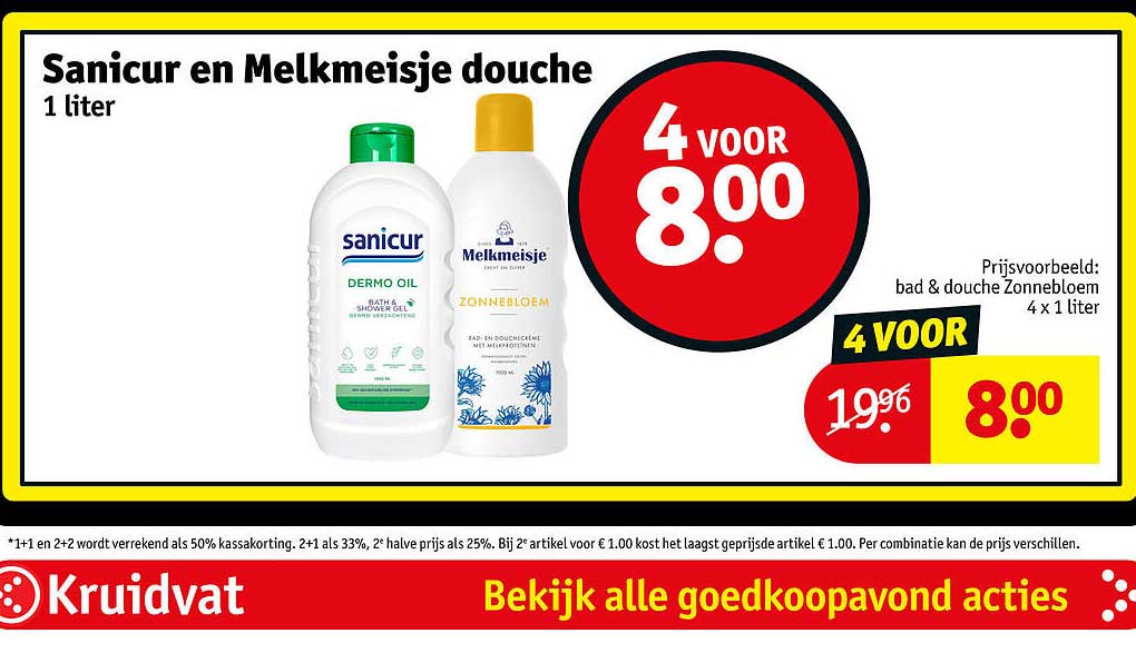 Sanicur en Melkmeisje douche 1 liter 4 voor 8.00