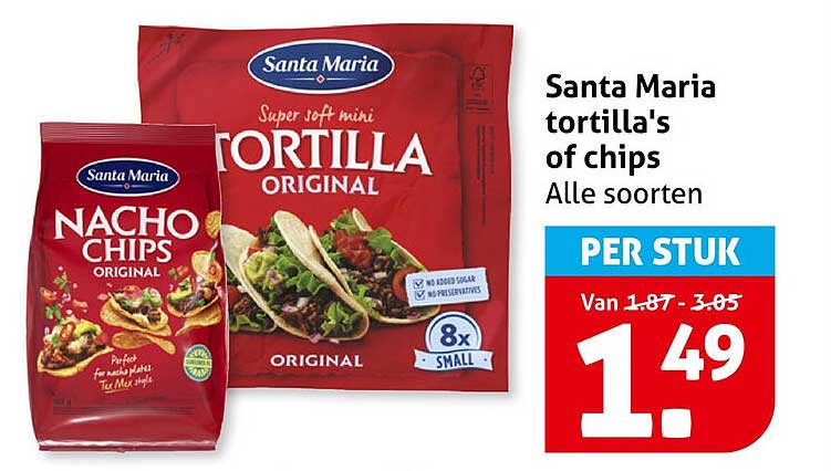 Santa Maria tortilla's of chips Alle soorten PER STUK