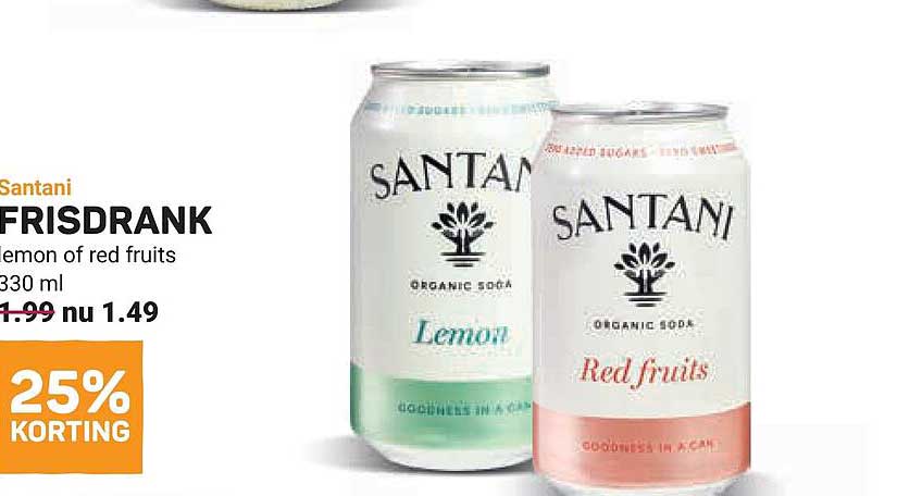 Santani frisdrank lemon of red fruits 330 ml 25% korting