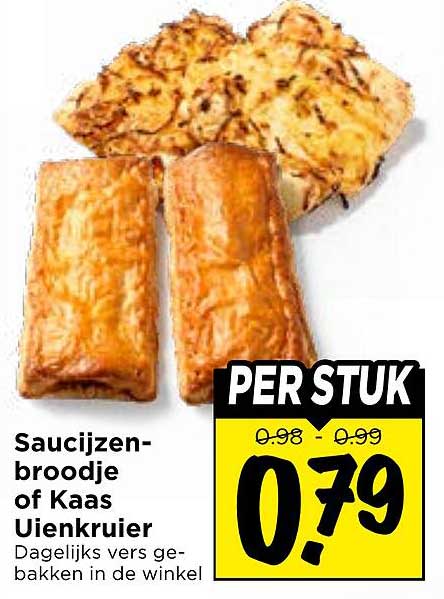 Saucijzen-broodje of Kaas Uienkruier PER STUK
