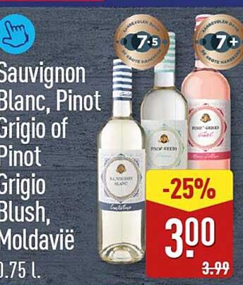 Sauvignon Blanc, Pinot Grigio of Pinot Grigio Blush, Moldavië -25%
