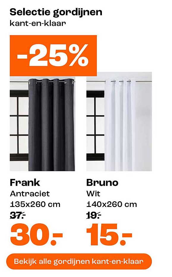 Selectie gordijnen kant-en-klaar -25%