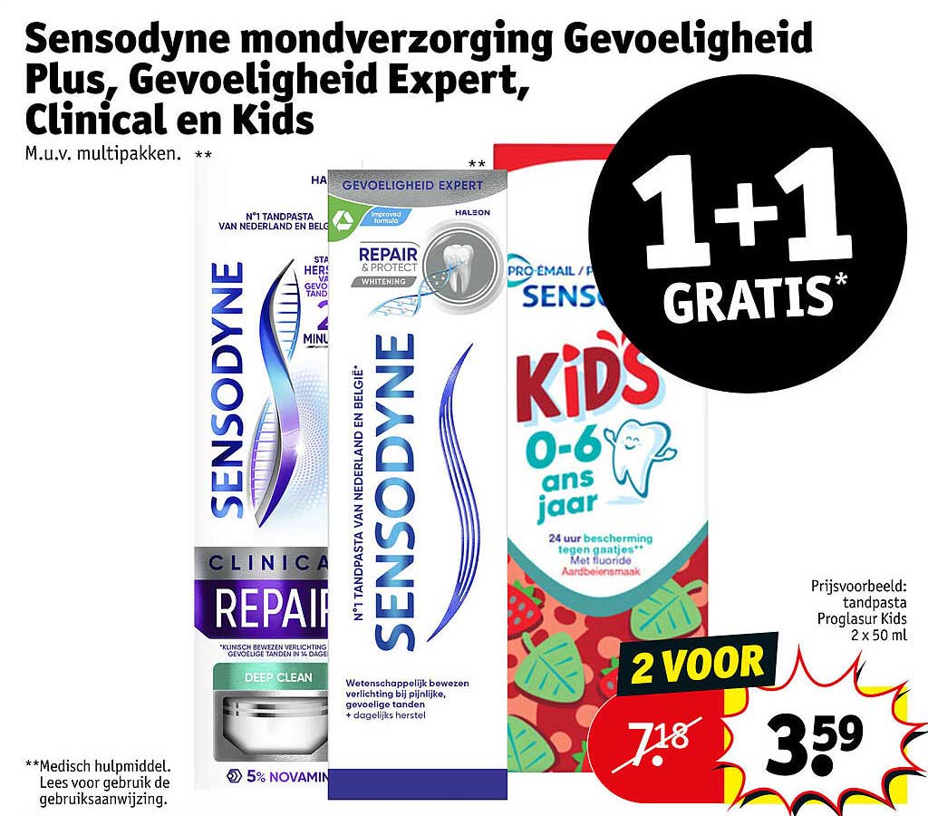 Sensodyne mondverzorging Gevoeligheid Plus, Gevoeligheid Expert, Clinical en Kids 1+1 GRATIS*