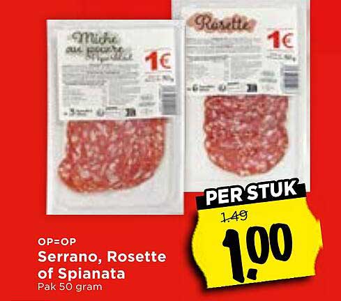 Serrano, Rosette of Spianata Pak 50 gram PER STUK