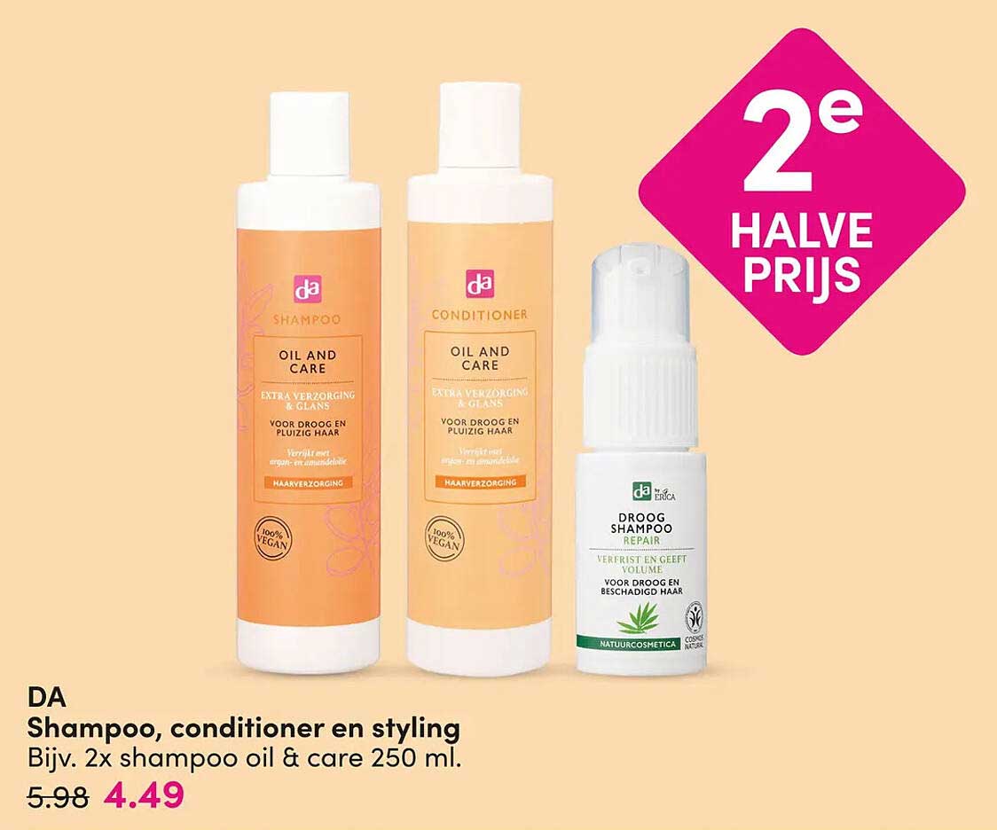 Shampoo, conditioner en styling 2e halve prijs