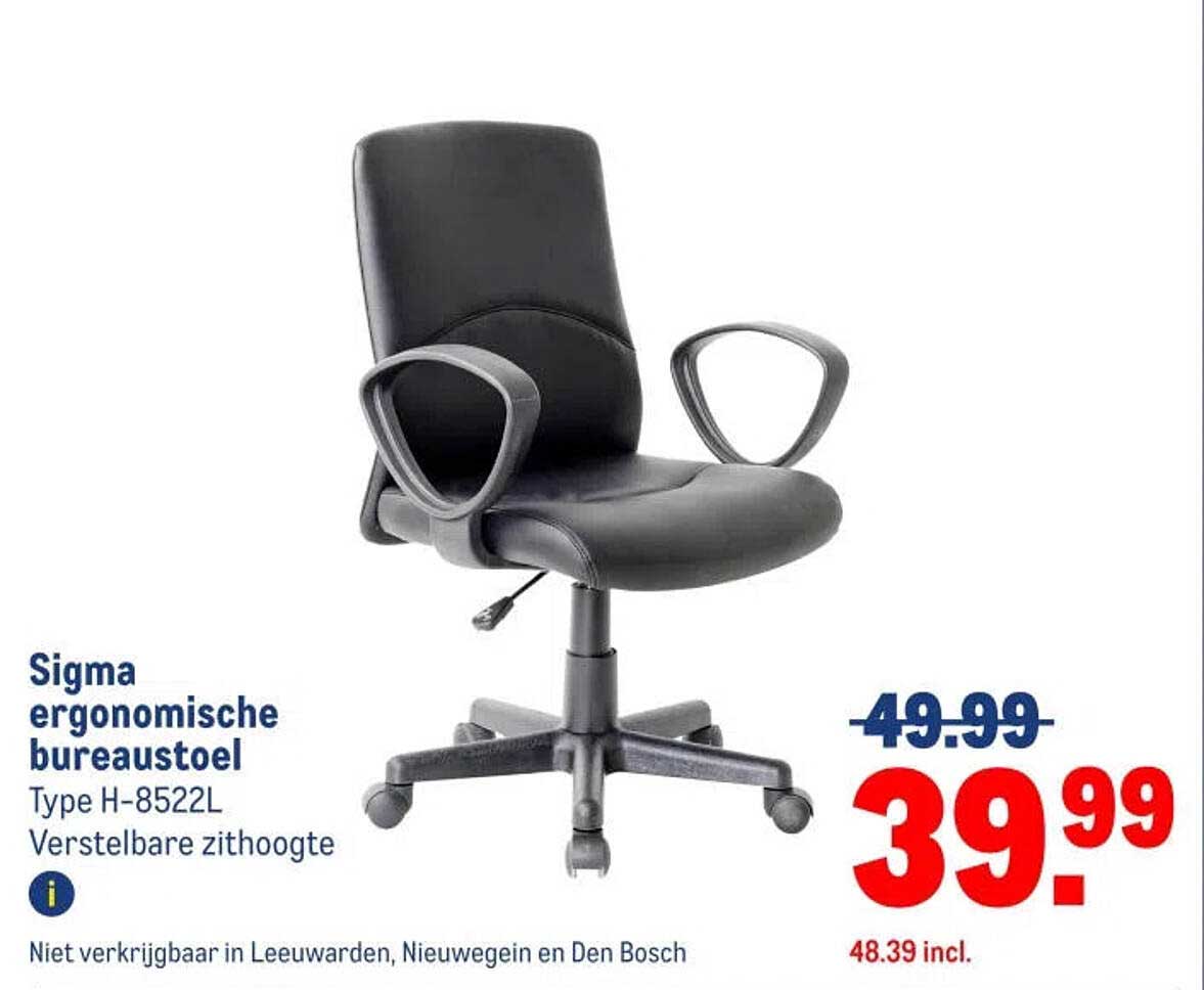 Sigma ergonomische bureaustoel Type H-8522L Verstelbare zithoogte