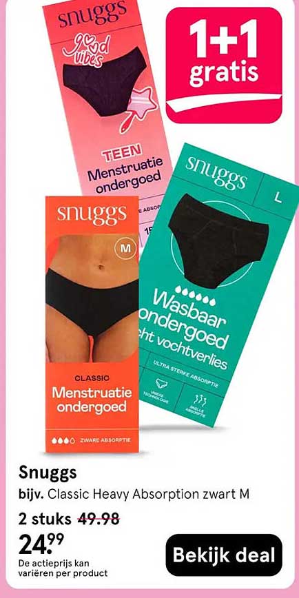 Snuggs bijv. Classic Heavy Absorption zwart M 2 stuks 1+1 gratis