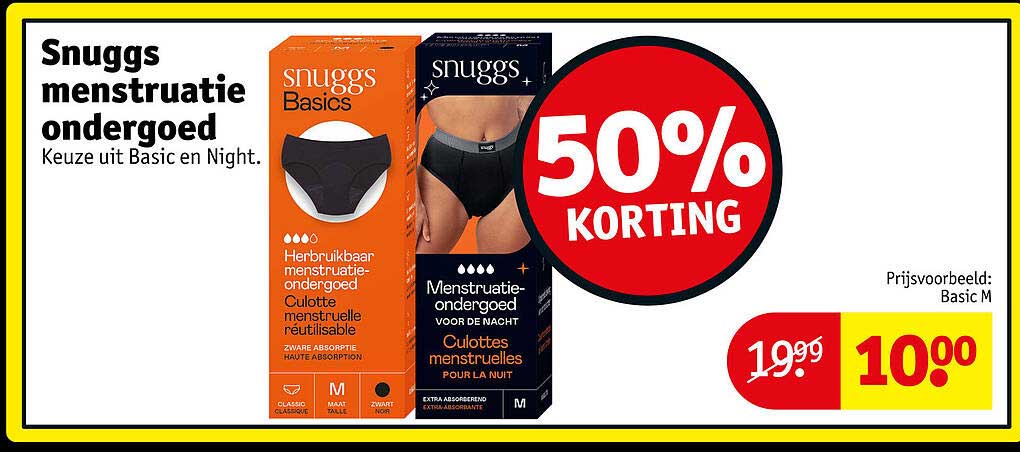 Snugs menstruatie ondergoed Keuze uit Basic en Night. 50% KORTING