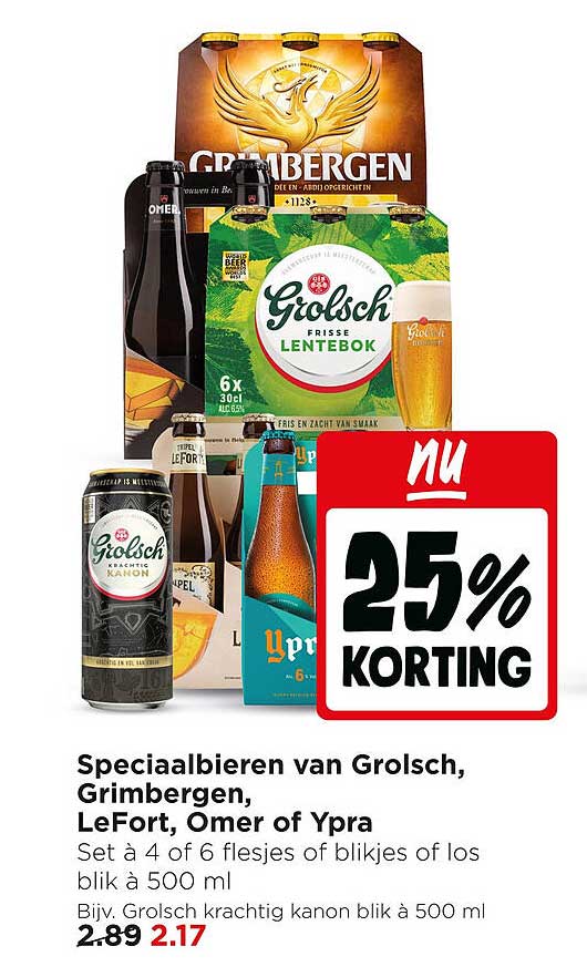 Speciaalbieren van Grolsch, Grimbergen, LeFort, Omer of Ypra 25% KORTING