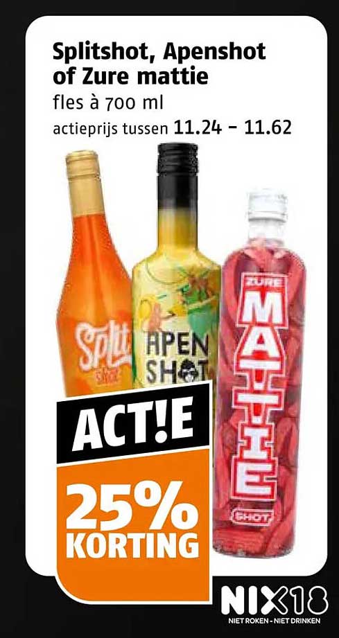 Splitshot, Apenshot of Zure mattie fles à 700 ml 25% KORTING