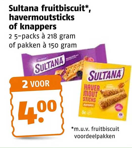 Sultana fruitbiscuit*, havermoutsticks of knappers 2 voor
