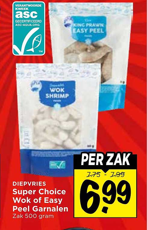 Super Choice Wok of Easy Peel Garnalen Zak 500 gram