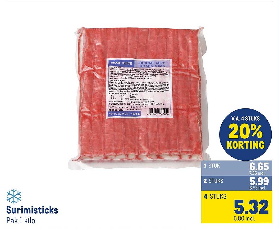 Surimisticks Pak 1 kilo V.A. 4 STUKS 20% KORTING