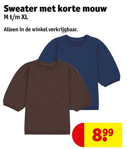 Sweater met korte mouw M t/m XL Alleen in de winkel verkrijgbaar.