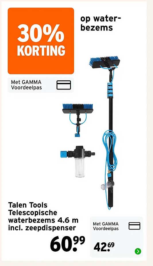 Talen Tools Telescopische waterbezem 4.6 m incl. zeepdispenser