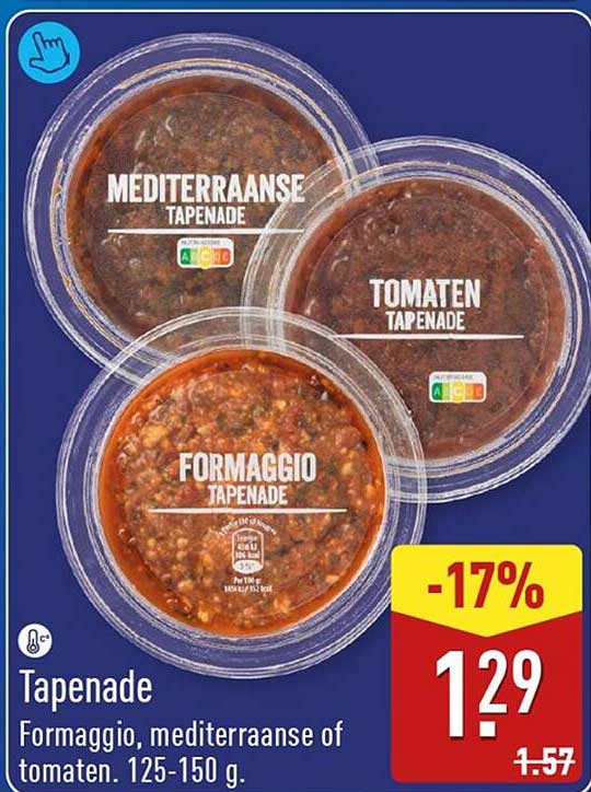 Tapenade Formaggio, mediterraanse of tomaten. 125-150 g. -17%
