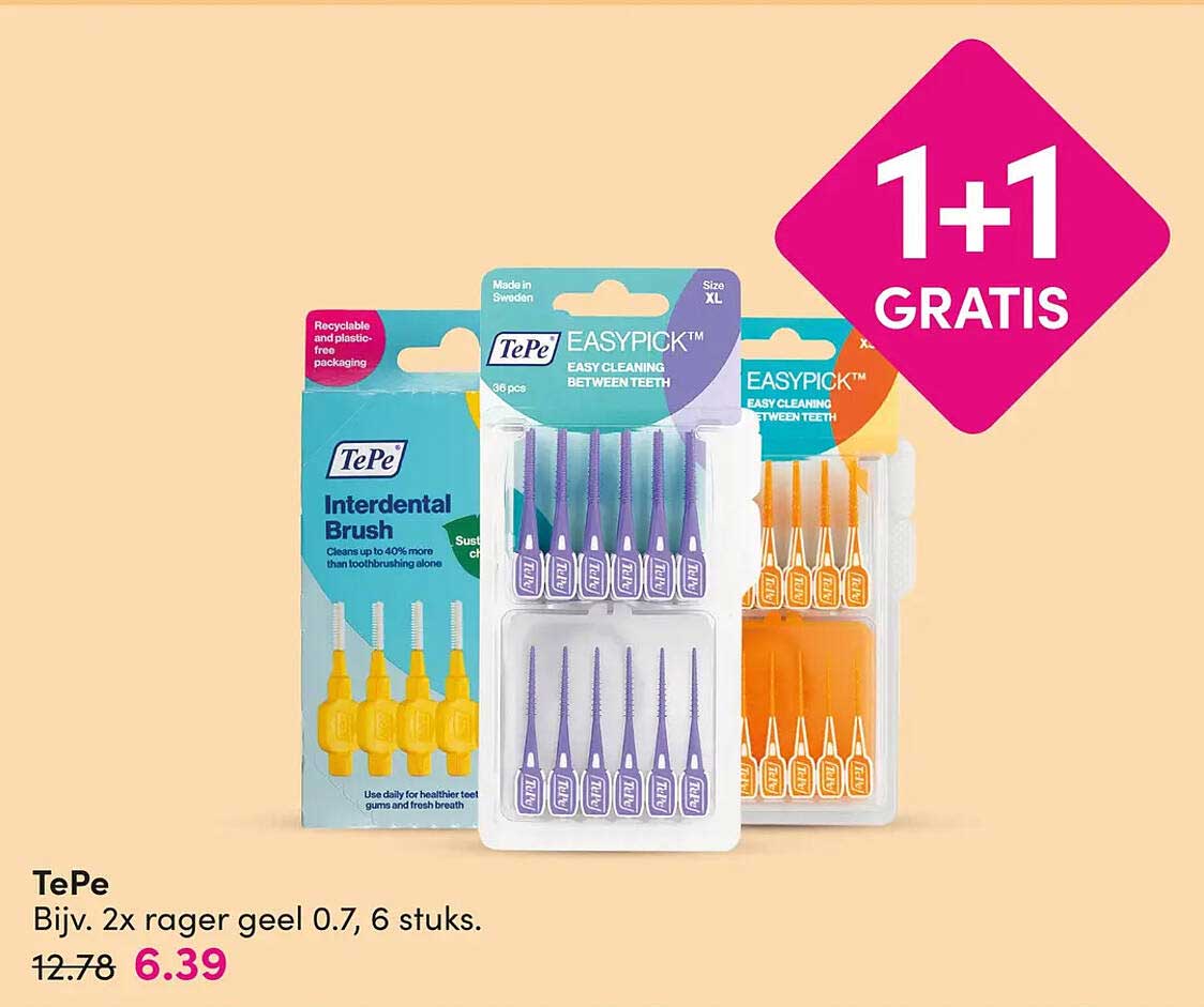 TePe Bijv. 2x rager geel 0.7, 6 stuks. 1+1 GRATIS