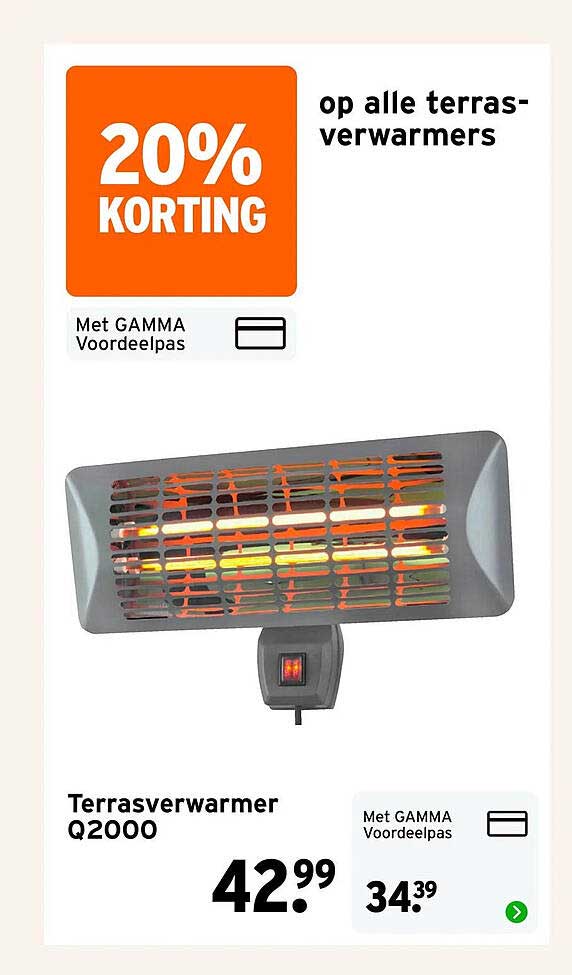 Terrasverwarmer Q2000 20% korting op alle terrasverwarmers