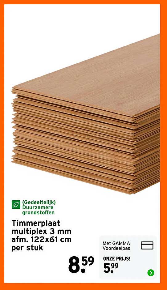 Timmerplaat multiplex 3 mm afm. 122x61 cm per stuk