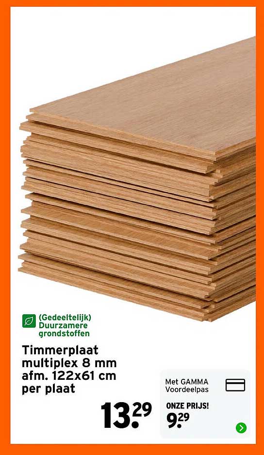 Timmerplaat multiplex 8 mm afm. 122x61 cm per plaat