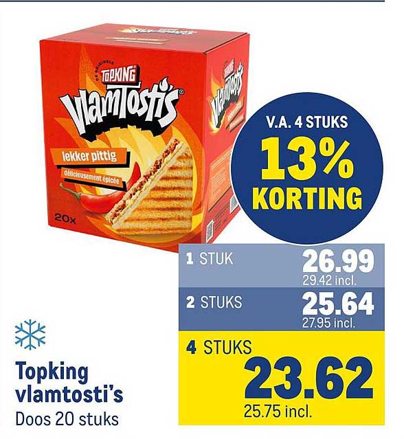 Topking vlamtosti's Doos 20 stuks V.A. 4 STUKS 13% KORTING