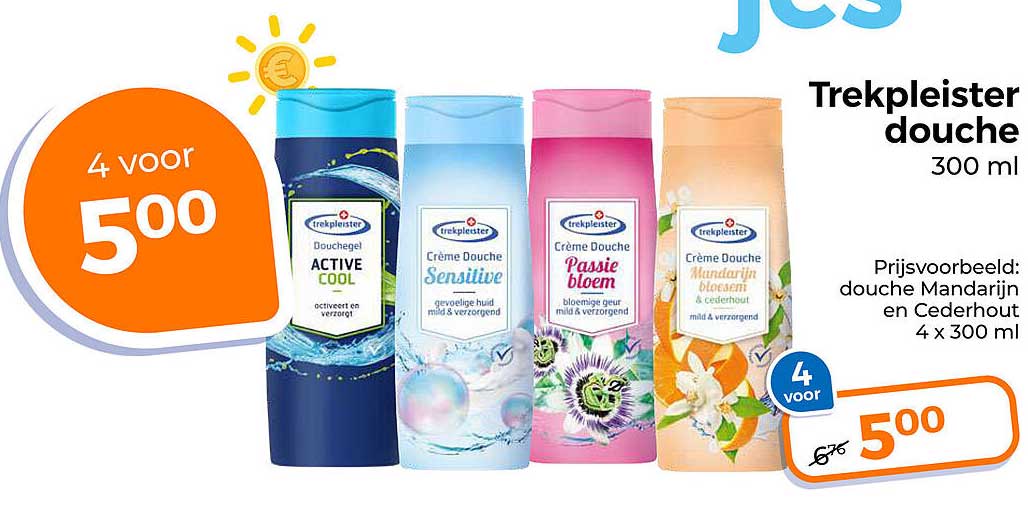 Trekpleister douche 300 ml 4 voor 5,00
