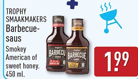 TROPHY SMAAKMAKERS Barbecue-saus Smokey American of sweet honey. 450 ml.