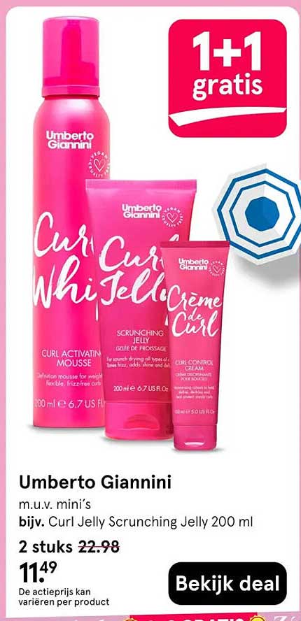 Umberto Giannini m.u.v. mini’s bijv. Curl Jelly Scrunching Jelly 200 ml 1+1 gratis