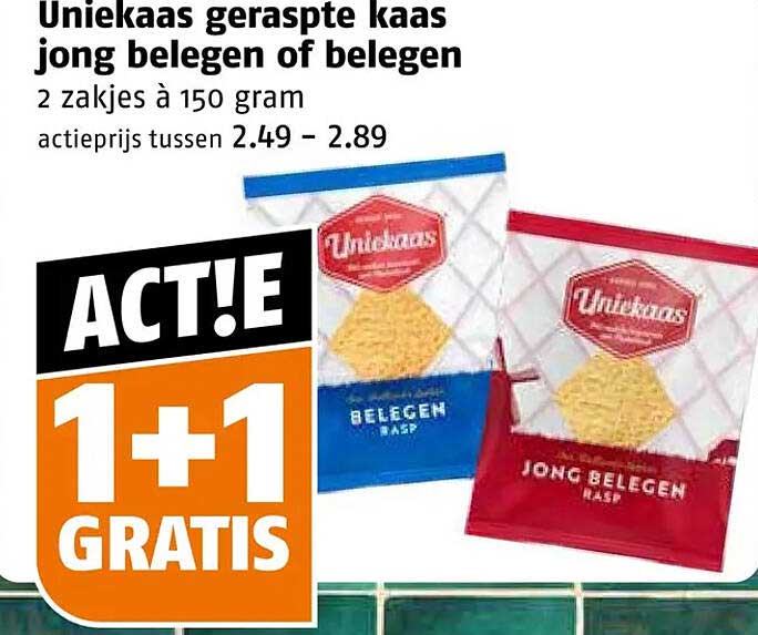 Uniekaas geraspte kaas jong belegen of belegen 1+1 GRATIS