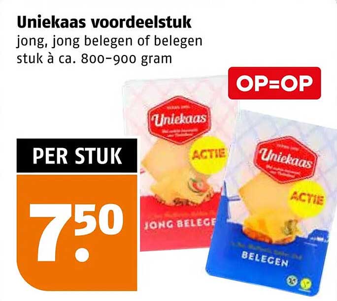 Uniekaas voordeelstuk jong, jong belegen of belegen stuk à ca. 800-900 gram OP=OP