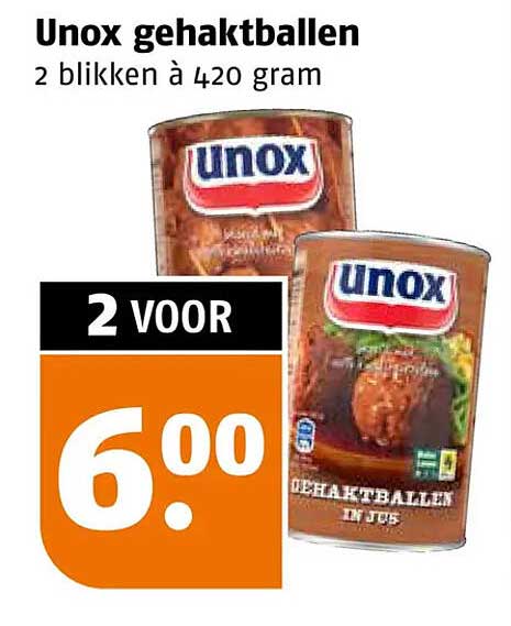 Unox gehaktballen 2 blikken à 420 gram 2 voor