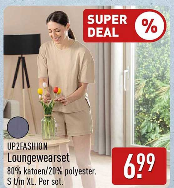 UP2FASHION Loungewearset 80% katoen/20% polyester. S t/m XL. Per set. SUPER DEAL