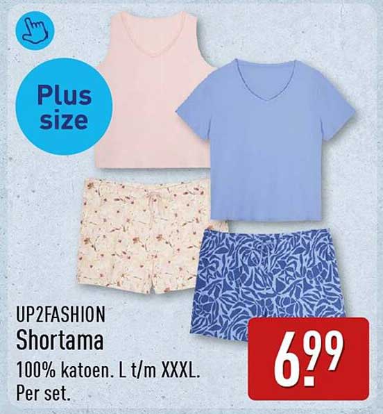 UP2FASHION Shortama 100% katoen. L t/m XXXL. Per set.