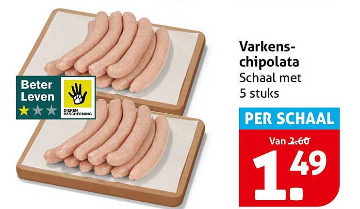 Varkens-chipolata Schaal met 5 stuks