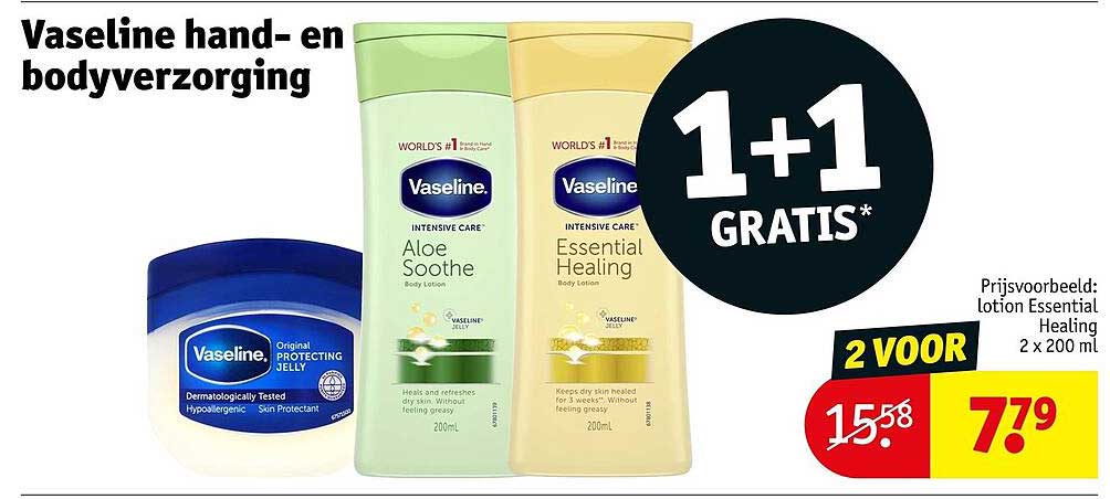 Vaseline hand- en bodyverzorging 1+1 gratis