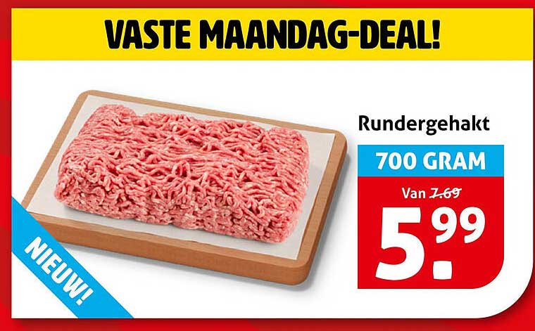 VASTE MAANDAG-DEAL! Rundergehakt 700 GRAM NIEUW!