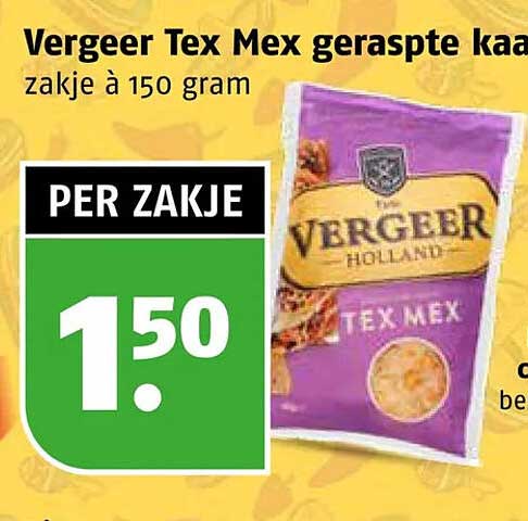Vergeer Tex Mex geraspte kaas zakje à 150 gram