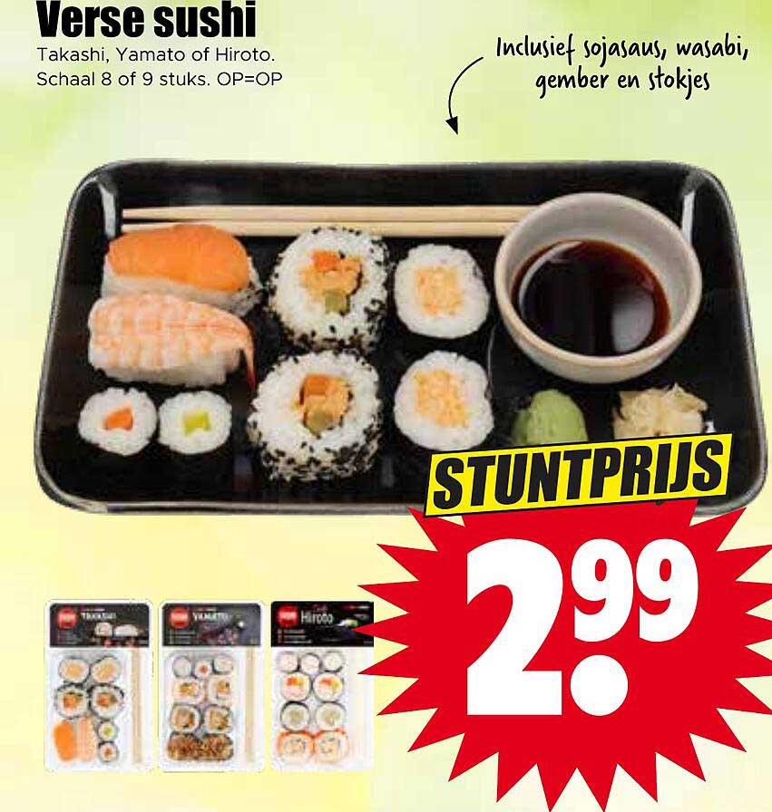 Verse sushi Takashi, Yamato of Hiroto. Schaal 8 of 9 stuks. OP=OP STUNTPRIJS