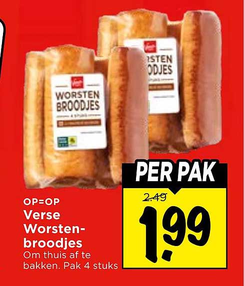Verse Worstenbroodjes Om thuis af te bakken. Pak 4 stuks