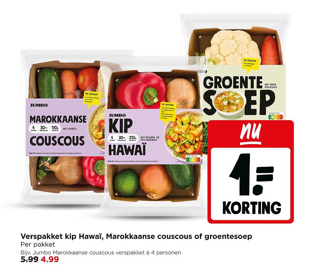 Verspakket kip Hawaï, Marokkaanse couscous of groentesoep 1= korting