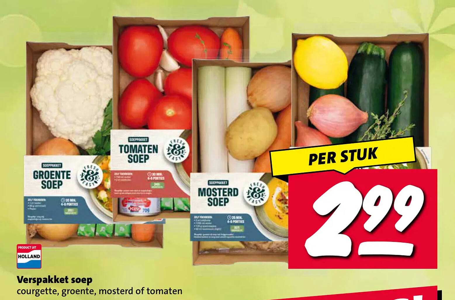 Verspakket soep courgette, groente, mosterd of tomaten