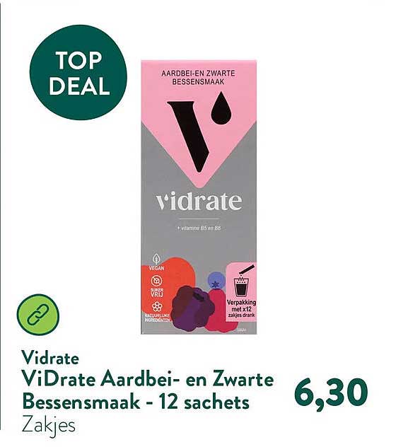 Vidrate ViDrate Aardbei- en Zwarte Bessensmaak - 12 sachets Zakjes