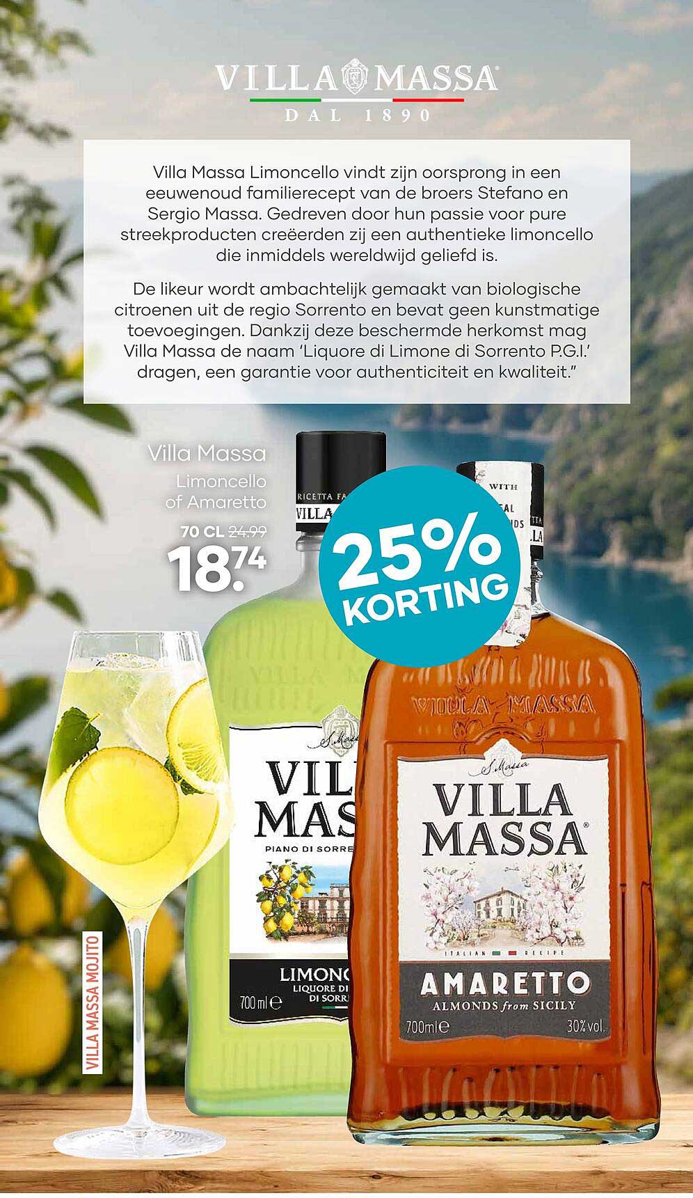 Villa Massa Limoncello of Amaretto 25% korting