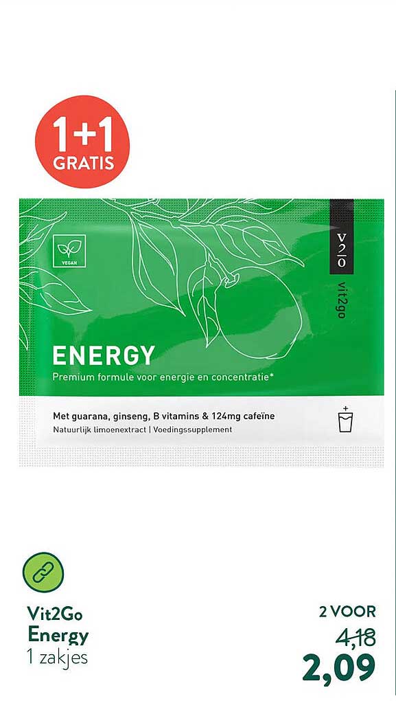 Vit2Go Energy 1 zakjes 1+1 GRATIS