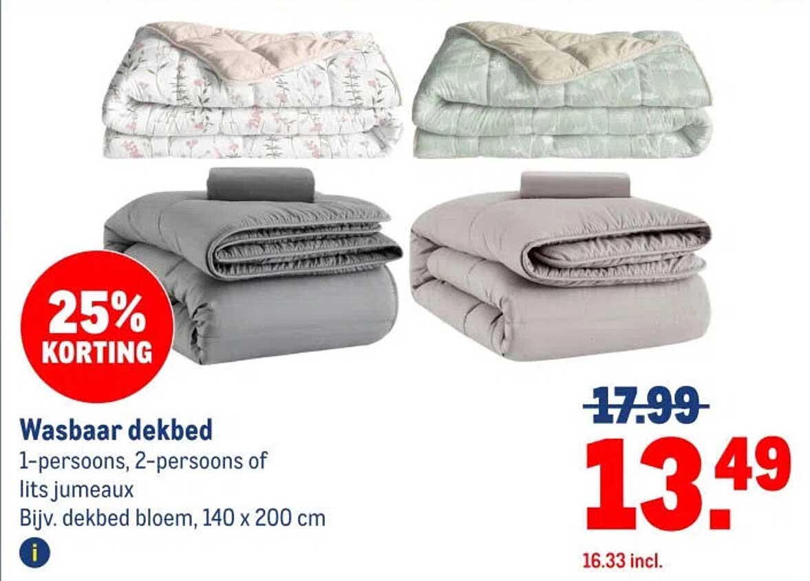 Wasbaar dekbed 1-persoons, 2-persoons of lits jumeaux 25% korting