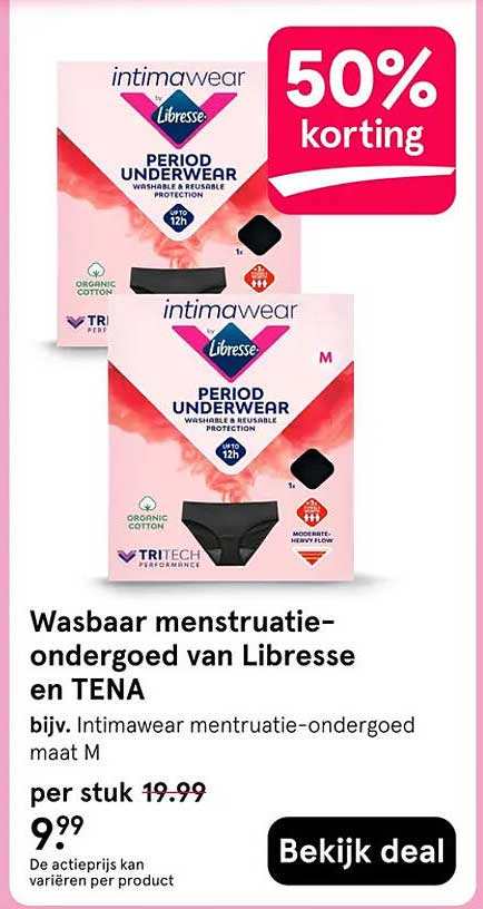 Wasbaar menstruatie-ondergoed van Libresse en TENA 50% korting