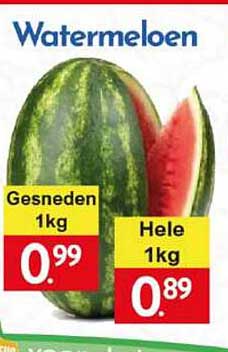 Watermeloen Gesneden 1kg Hele 1kg